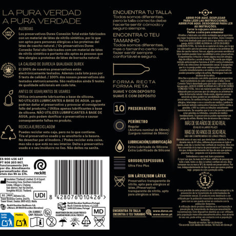 DUREX CONNEXION TOTALE XL ULTRA FINE PLUS SANS LATEX 10 UNITES