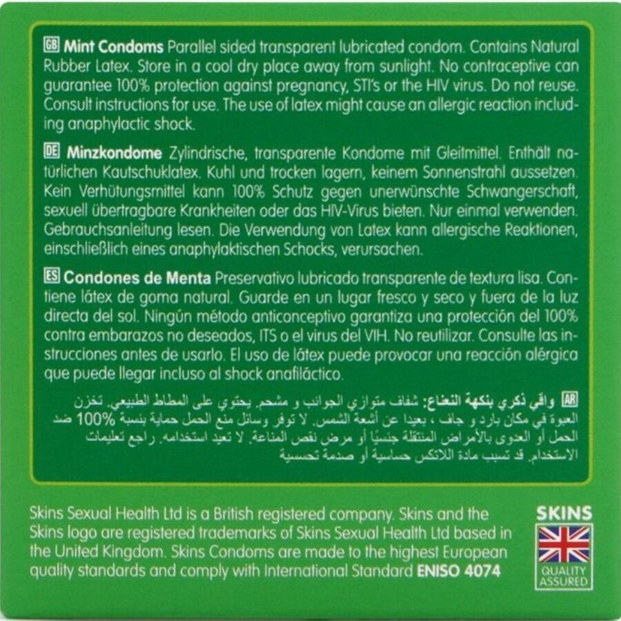 SKINS PACK DE 4 PRESERVATIFS PREMIUM MENTHE