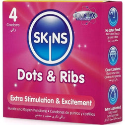 SKINS PACK DE 4 PRESERVATIFS PREMIUM DOTS RIBS
