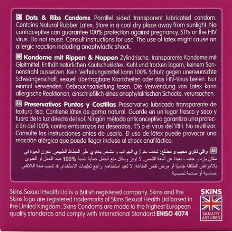 SKINS PACK DE 4 PRESERVATIFS PREMIUM DOTS RIBS
