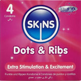 SKINS PACK DE 4 PRESERVATIFS PREMIUM DOTS RIBS
