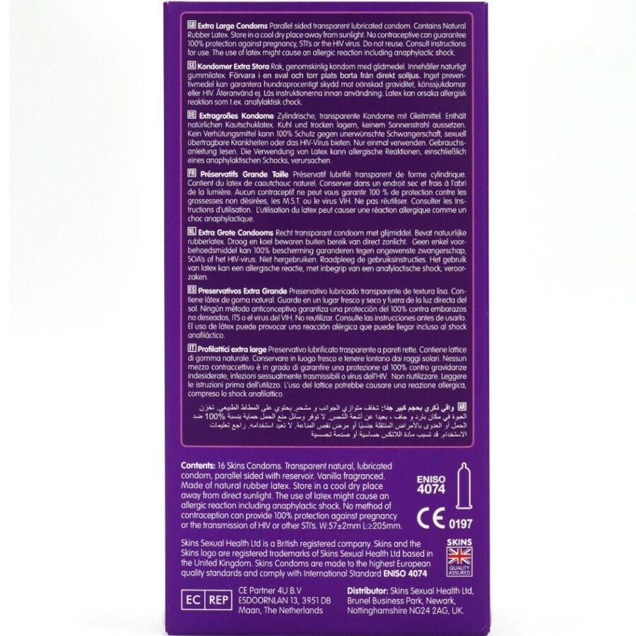 SKINS PACK DE 16 PRESERVATIFS EXTRA LARGES PREMIUM