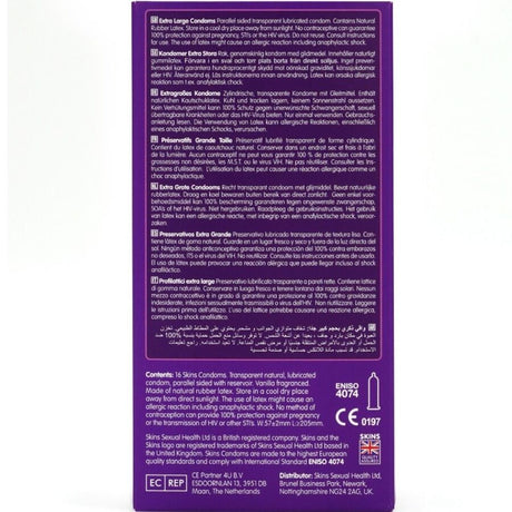 SKINS PACK DE 16 PRESERVATIFS EXTRA LARGES PREMIUM
