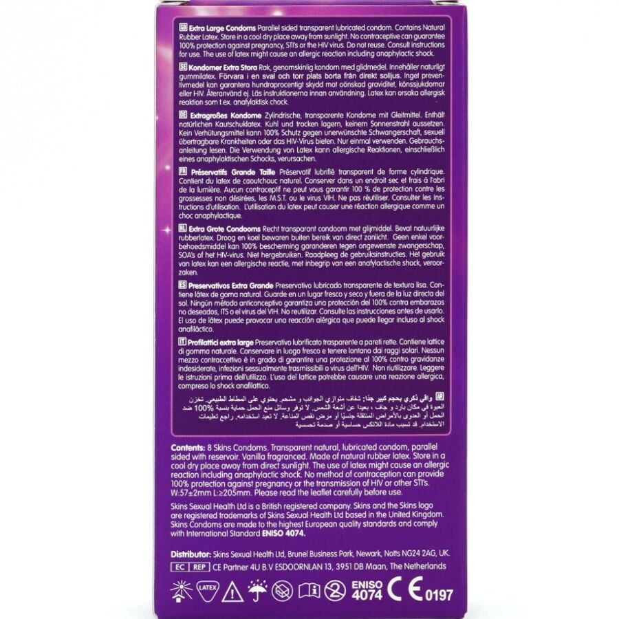 SKINS PACK DE 8 PRESERVATIFS EXTRA LARGES PREMIUM