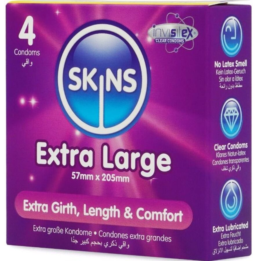 SKINS PACK DE 4 PRESERVATIFS EXTRA LARGES PREMIUM