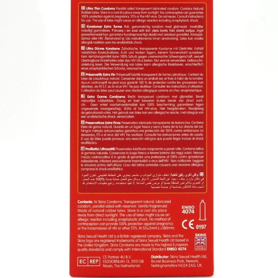 SKINS PACK DE 16 PRESERVATIFS ULTRA FINS PREMIUM