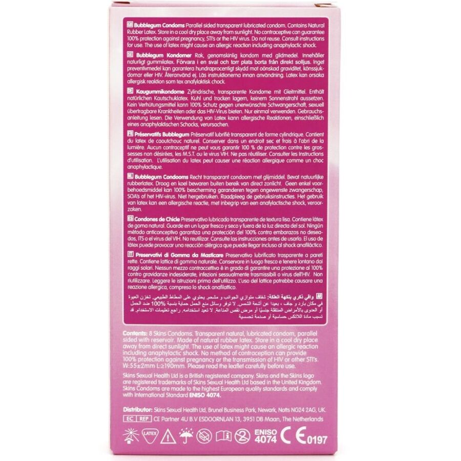 SKINS PACK DE 8 PRESERVATIFS PREMIUM BUBBLEGUM