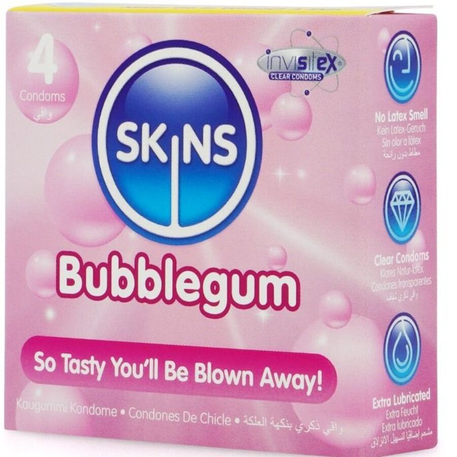 SKINS PACK DE 4 PRESERVATIFS BUBBLEGUM PREMIUM