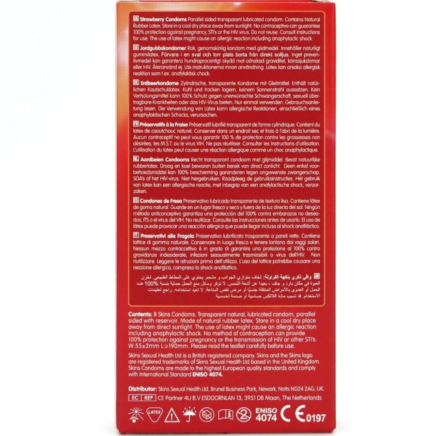 SKINS PACK DE 8 PRESERVATIFS PREMIUM FRAISE