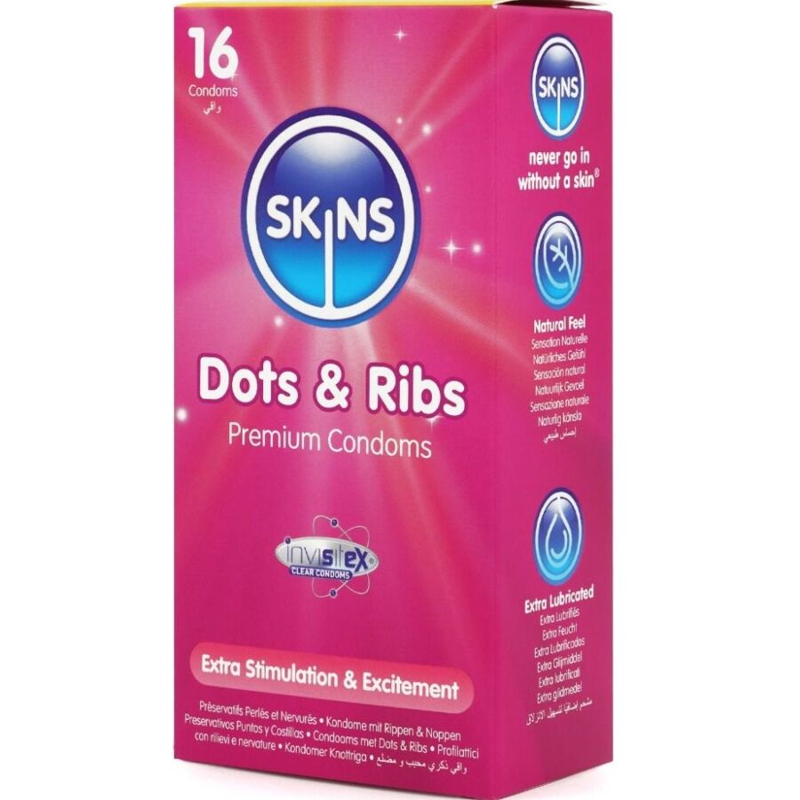 SKINS PACK DE 16 PRESERVATIFS PREMIUM DOTS RIBS