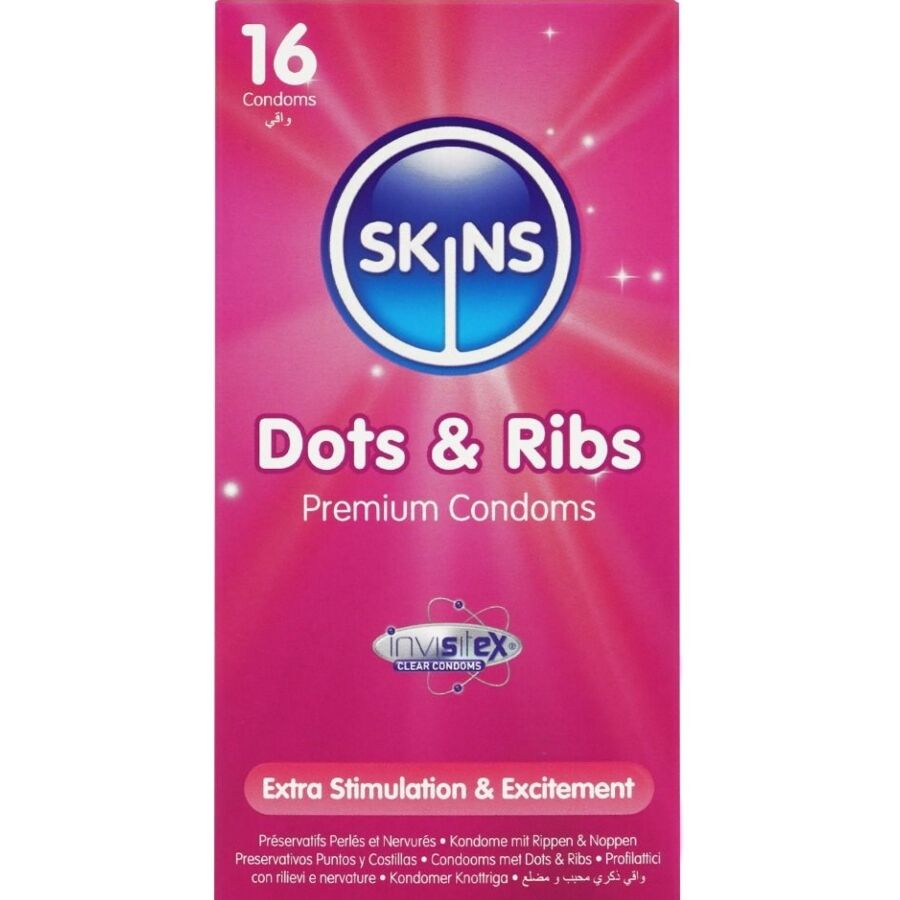 SKINS PACK DE 16 PRESERVATIFS PREMIUM DOTS RIBS