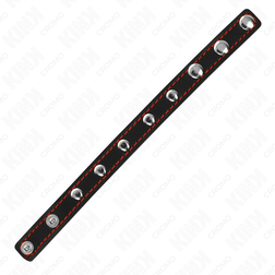 KINK ANNEAU PENIS EN CUIR AVEC FERMETURE A PRESSION DOUBLURE ROUGE 21 X 15 CM