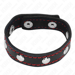 KINK ANNEAU PENIS EN CUIR AVEC FERMETURE A PRESSION DOUBLURE ROUGE 21 X 15 CM