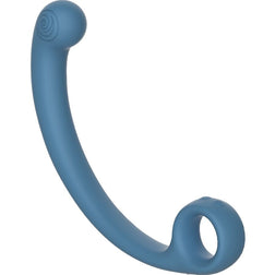 Stimulateur de prostate bleu courbé avec anneau de contrôle