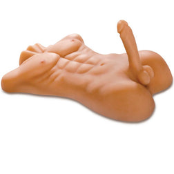 Extreme Toyz Torse masculin pénétrable + pénis 20 cm — Fuck Me Silly Male en TPE caramel vu de face