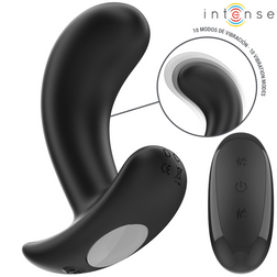 Vue rapprochée du plug prostate vibrant noir et de sa télécommande