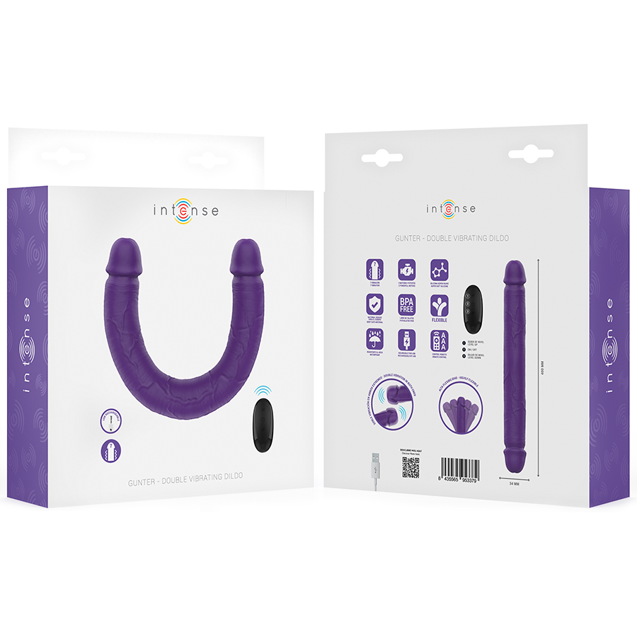 INTENSE GUNTER DILDO DOUBLE VIBRATEUR 40 CM VIOLET TELECOMMANDE