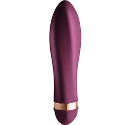Vibrateur lisse de forme ergonomique couleur prune et détails dorés
