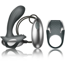 Kit Masseur prostatique vibrant filaire + cockring vibrant pour homme