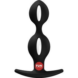 Plug anal negro de silicona con dos bolas lastradas de 4 cm — embalaje