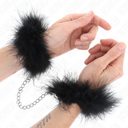 Mini menottes de poignets plumes noires et chaîne chromée