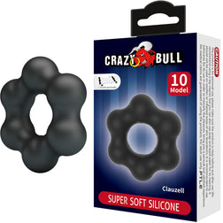 Cockring silicone à 6 perles hexagonal Ø 22 mm — Clauzell M10 en Silicone noir vu de face