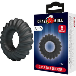 Gezackter Silikon-Cockring Ø 25 mm — Fitz M8 aus schwarzem Silikon, Frontalansicht