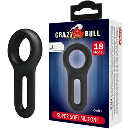 Cockring silicone avec extension scrotum allongée — Oniel M18 en Silicone noir vu de face