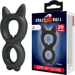 Cockring double silicone ajustable Ø 21 + 26 mm — Toran 20 en Silicone noir vu de face