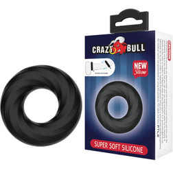 Cockring silicone ultra-souple texture spirale en Silicone noir vu de face