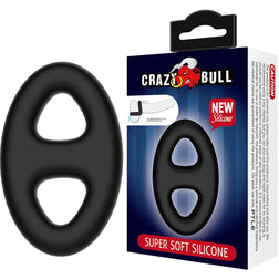 Cockring silicone ovale double pour verge et testicules en Silicone noir vu de face