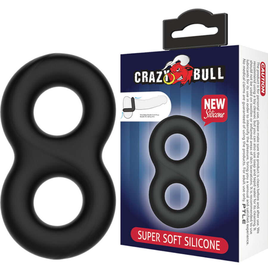 Cockring silicone double forme infinity pour verge et testicules · Crazy Bull · Cockrings silicone