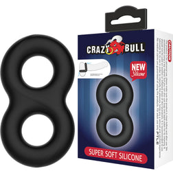 Cockring silicone double forme infinity pour verge et testicules en Silicone noir vu de face