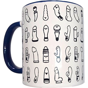 Accessoire modèle Mug couvert de petites bites dessinées pour le plaisir intime.