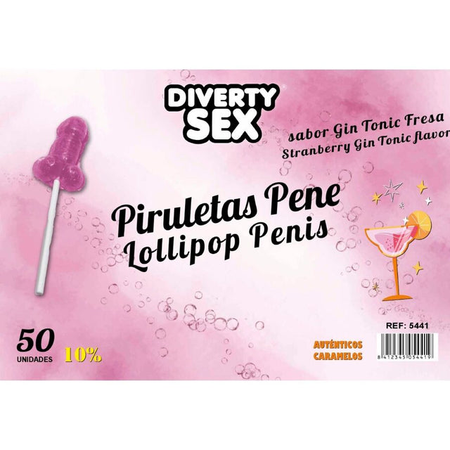 DIABLO GOLOSO 50 SUCETTES PENIS GIN TONIC SAVEUR FRAISE 10 ALCOOL