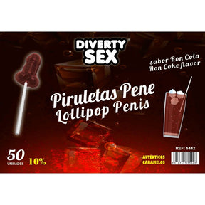 DIABLO GOLOSO 50 SUCETTES PENIS SAVEUR RON COLA 10 ALCOOL