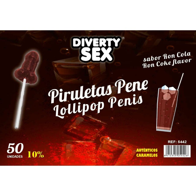 DIABLO GOLOSO 50 SUCETTES PENIS SAVEUR RON COLA 10 ALCOOL