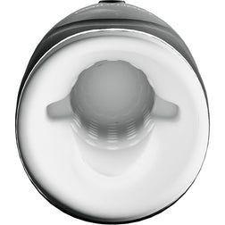 Ouverture du masturbateur chauffant montrant la gaine interne texturée en silicone