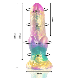 Schéma technique du gode réaliste Iris avec mesures de diamètre et longueur