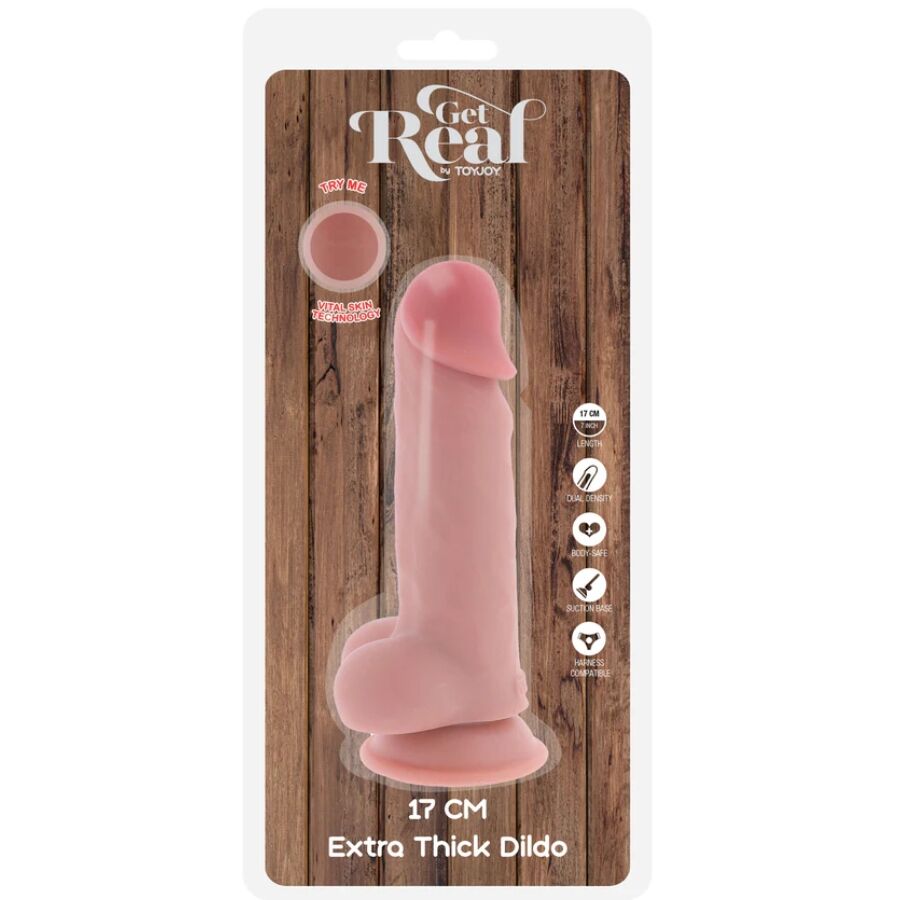 Gode réaliste double densité 17 cm avec testicules — emballage