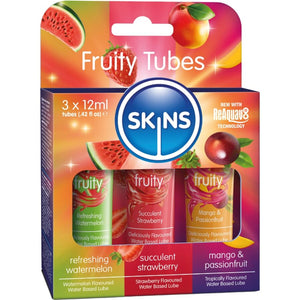 KIT DE LUBRIFIANTS FRUITES SKINS PASTEQUE FRAISE ET MANGUE 3 x 12 ML