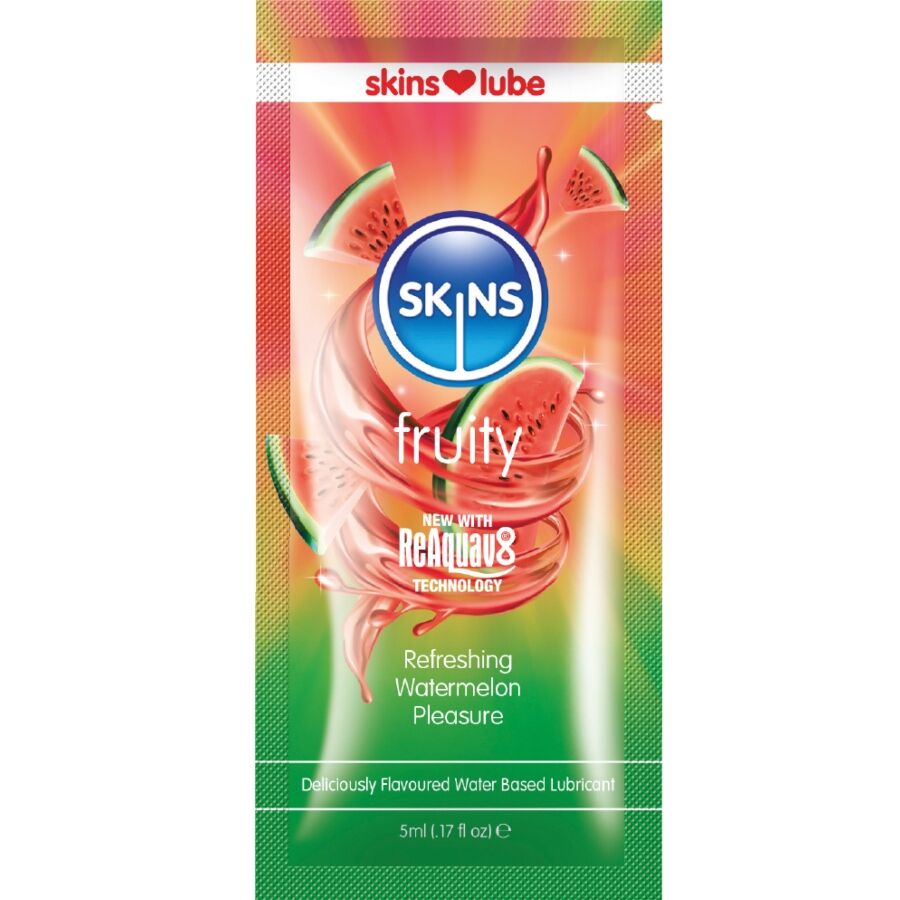 Lubrifiant eau aromatisé pastèque sachet 5 ml — Fruity Watermelon · Skins · Lubrifiants aromatisés