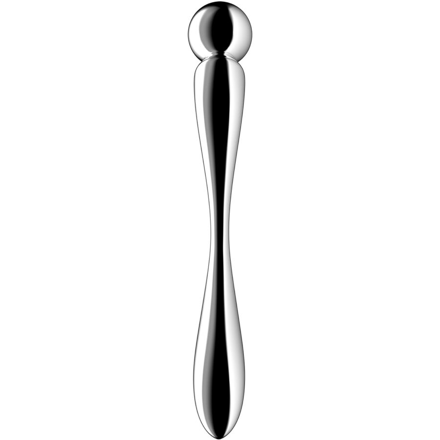 Gode acier inox double embout sinueux — gros plan
