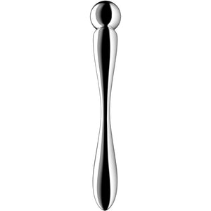 Gode acier inox double embout sinueux — gros plan