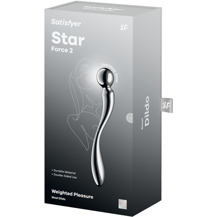 Gode acier inox double embout sinueux — vue de profil