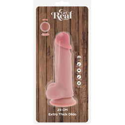 Gode double densité 23 cm avec testicules — emballage