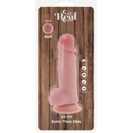 Gode double densité 23 cm avec testicules — emballage