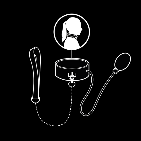 Vue sous un autre angle de l'accessoire Collier gonflable restrictif en vinyle et laisse chaîne