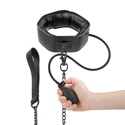 Collier gonflable en cuir végan avec laisse chaîne