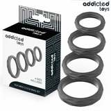 Set de 4 cockrings texturés silicone — 4 tailles · Addicted Toys · Cockrings silicone